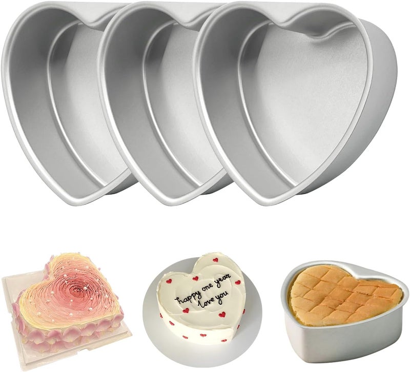 EQUNROY 6 Inch Heart Cake Pan - 3 Pack Aluminum Heart Shaped Baking Pans for Valentine's Day, Wedding, Birthday Party - Nonstick Cake Mold for Oven, DIY Desserts - Image 1